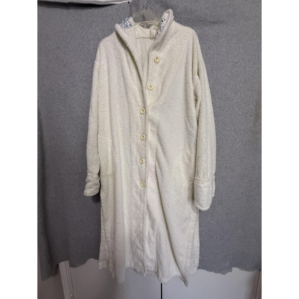 Crabtree & Evelyn Robe Womens M/L White Terry Button Embroidered STAIN VTG